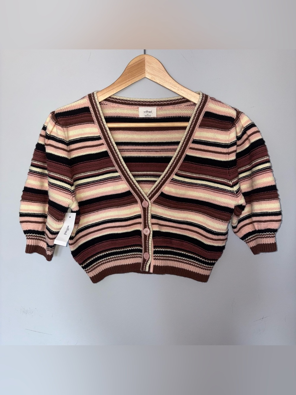 Wilfred Pink & Brown Striped Cropped Cardigan